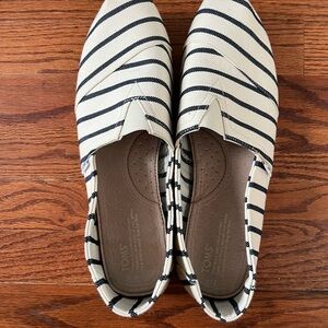 TOMS Black and White Striped Slip-On Shoes